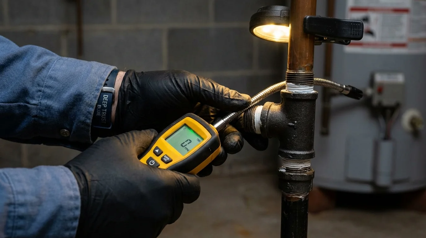 Gas leak detection with electronic sniffer by Johns Plumbing LLC in Gridley