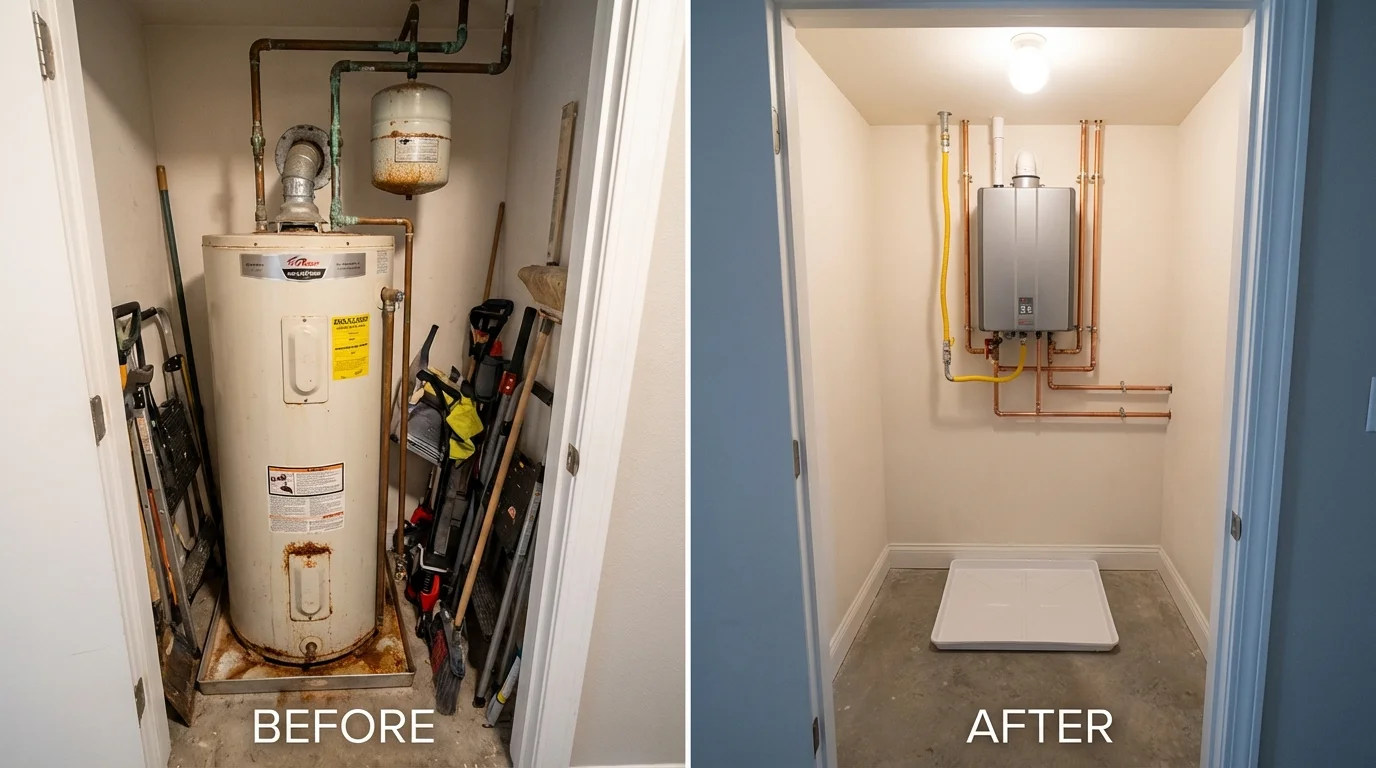 Tank water heater versus wall-mounted tankless unit comparison for Gridley, CA homeowners
