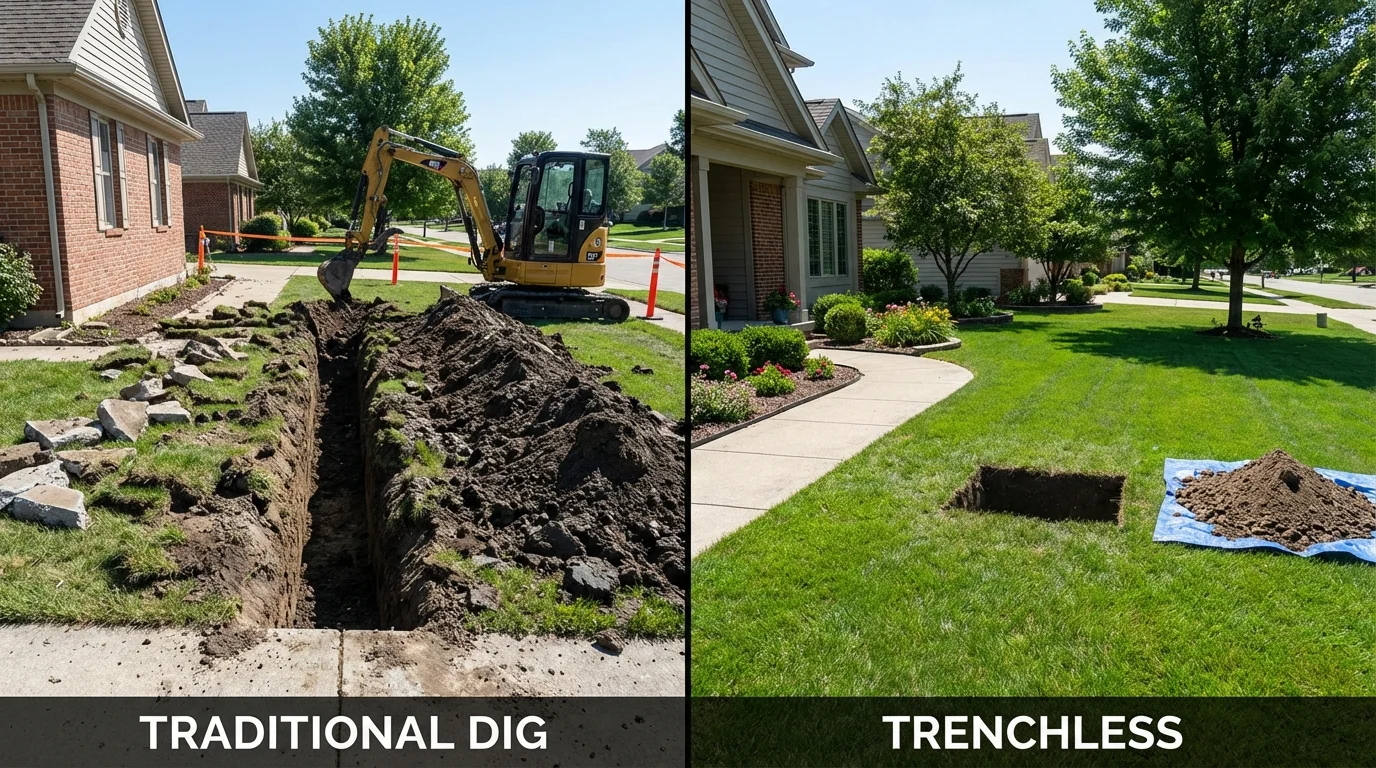 Trenchless sewer repair with minimal yard damage versus traditional excavation in Gridley, CA